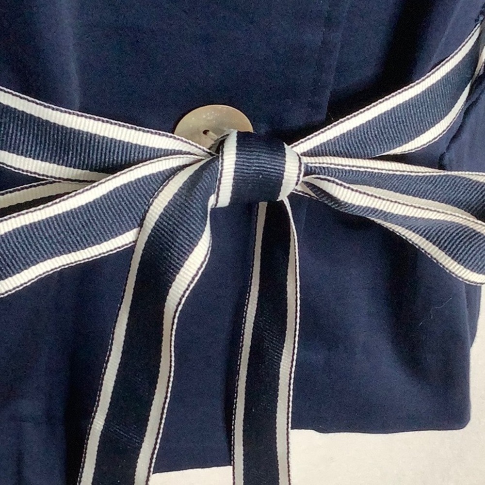 Dressbarn Navy Short Sleeve Blazer Top with Striped Belt Size 14 Career Office - Picture 7 of 16